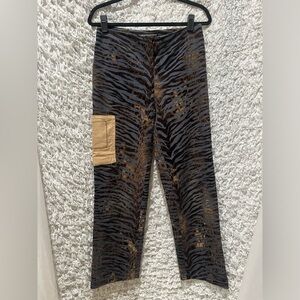 COMPANY ELLEN TRACY VINTAGE TIGER EMBOSSED VELVET UPCYCLED JEANS SIZE 12